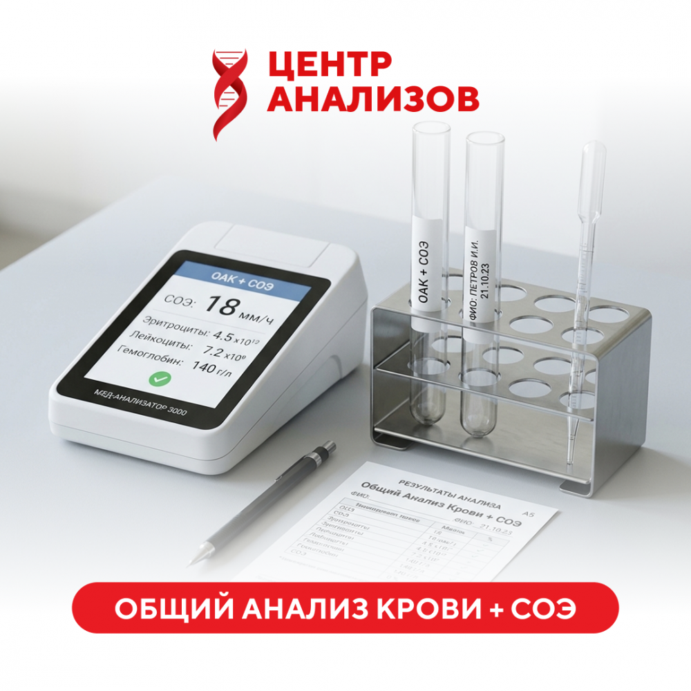 Клинический общий анализ крови на автоматическом анализаторе с лейкоцитарной формулой + СОЭ